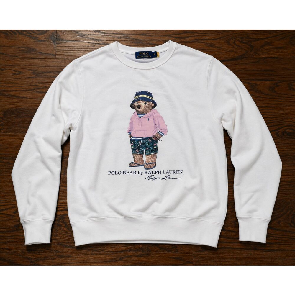 Ralph Lauren Polo Bear White Vacation Pullover Shirt Sweatshirt Womens Small